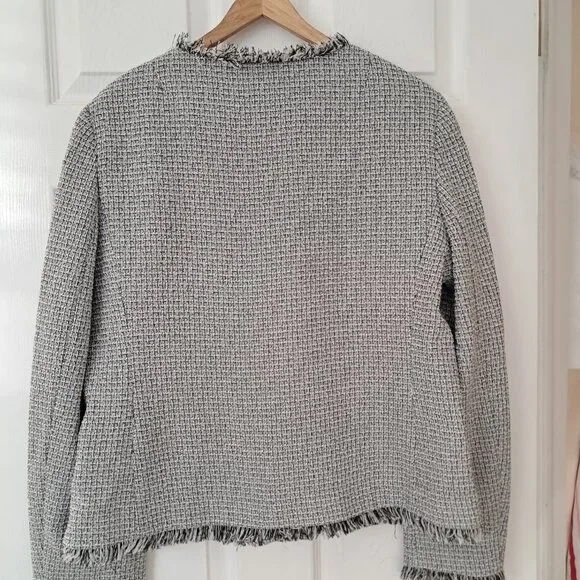 DKNY Women's Business Plus size Fringe Trim Tweed style zipper blazer size 16 - Picture 8 of 9